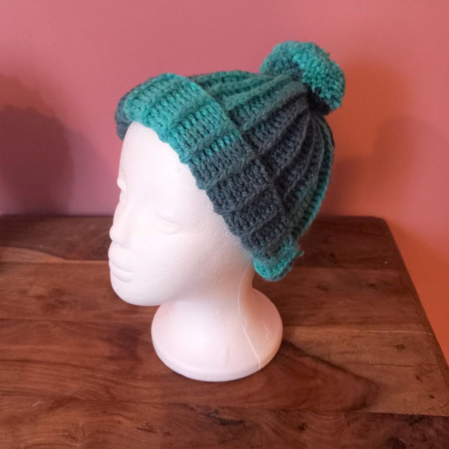 Cosy Blue Winter Hat with pom pom