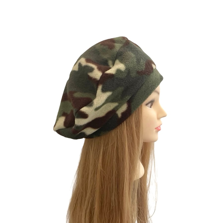 Green Camouflage French Beret Hat Retro Fleece Winter Beret Hat for Women