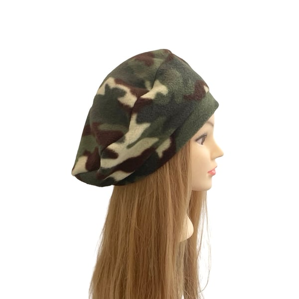 Green Camouflage French Beret Hat Retro Fleece Winter Beret Hat for Women