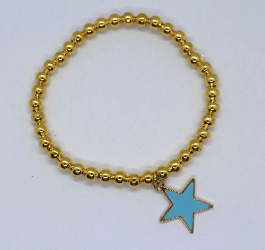 Gold Beads With Star Pendant Stretchable Bracelet 