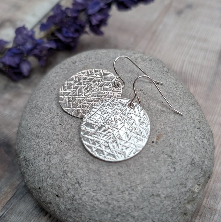 Sterling Silver Large Textured Hammered Disc Earrings - JBJ3033