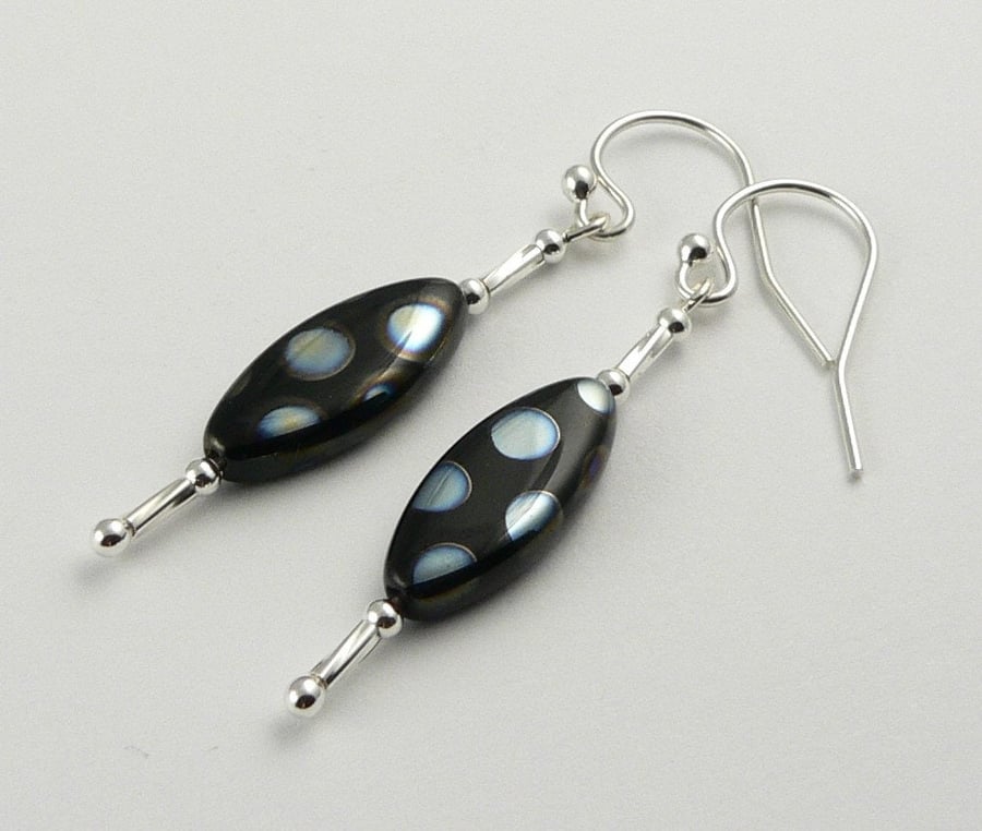 Multicoloured Czech glass drop earrings, sterling silver, 15x6mm, in a gift box