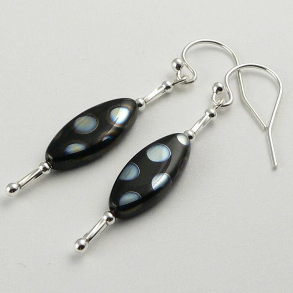Multicoloured Czech glass drop earrings, sterling silver, 15x6mm, in a gift box