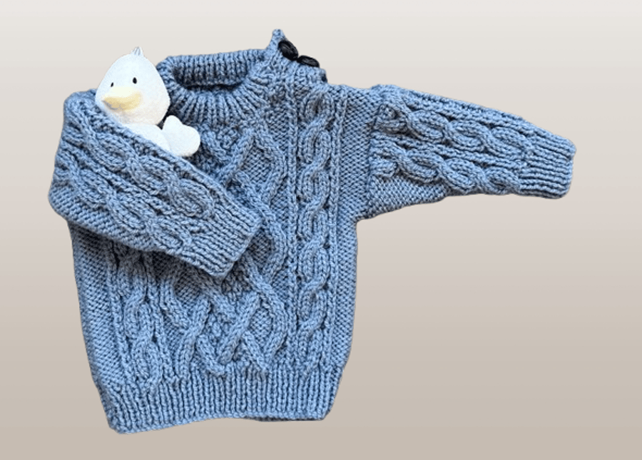 Hand Knitted Cable Pattern Jumper In Wool Blend Yarn - Fits Age 6-12 months