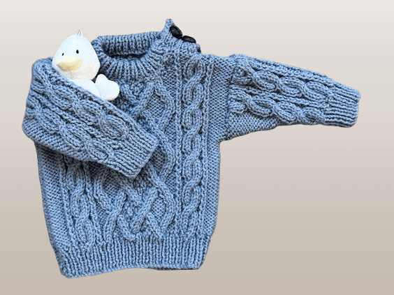 Hand Knitted Cable Pattern Jumper In Wool Blend Yarn - Fits Age 6-12 months