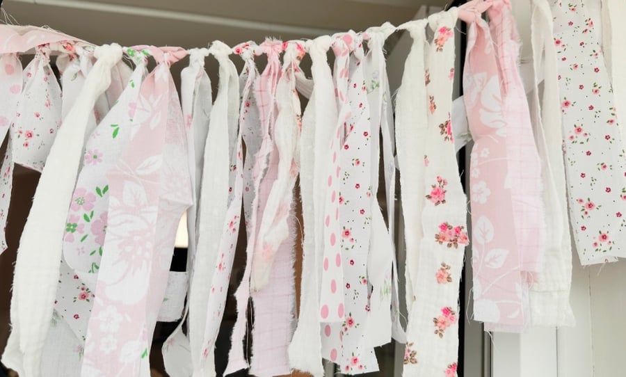 Image of  Shabby chic boho rag tie garland 