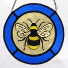 Bumblebee Stained Glass Roundel with Blue Surround