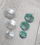 Lightweight Aluminium Tin 3-Tiered Hexagon Dangle Earrings, Green & Blue Tones - Image 4