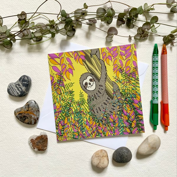 Sloth, blank greetings card