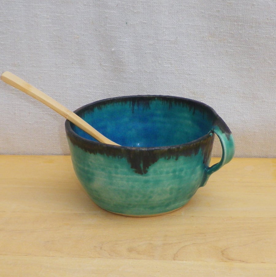 Left handed soup mug, hot chocolate, cafe au lait cup handthrown stoneware.