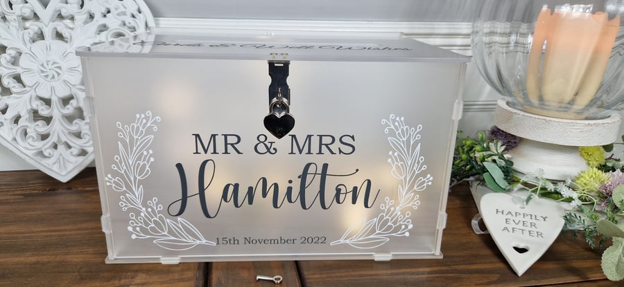 LED Wedding Card Box Post Box, Personalised, Stunning Light Up Keep Sake Box