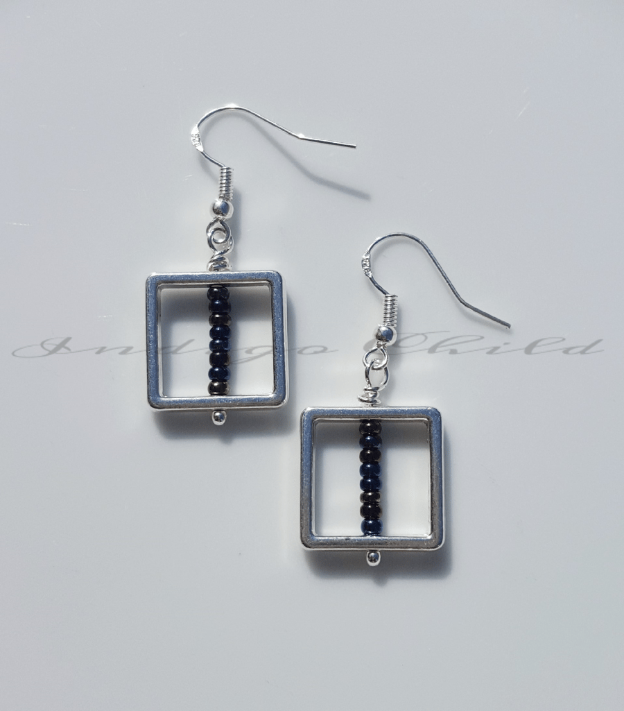 Earring Open Bezel Seed Bead Square Earrings