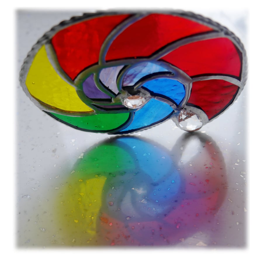 RESERVED Ammonite Stained Glass Suncatcher Rainbow 010