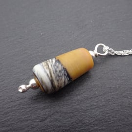 lampwork glass brown beach pendant necklace, sterling silver chain jewellery