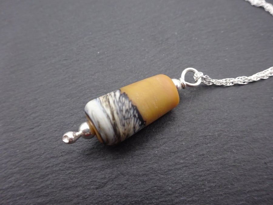 lampwork glass brown beach pendant necklace, sterling silver chain jewellery