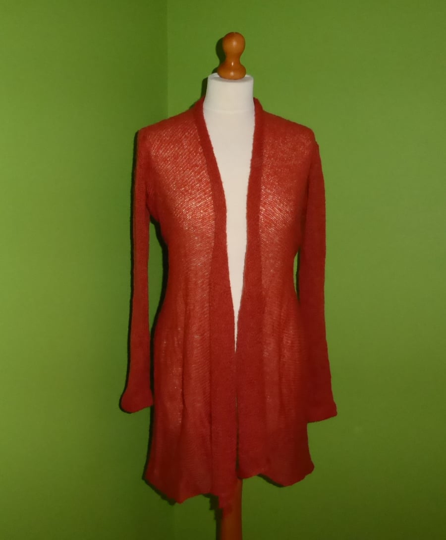Mohair Cardigan in Burnt Orange Colour. Womens approx size 12-14. Flare Top
