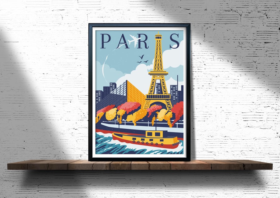 Paris travel print, Paris retro city print, France travel poster