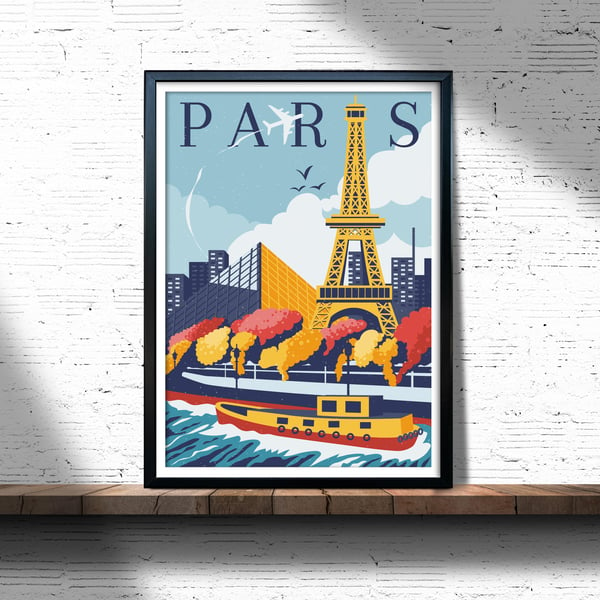 Paris travel print, Paris retro city print, France travel poster