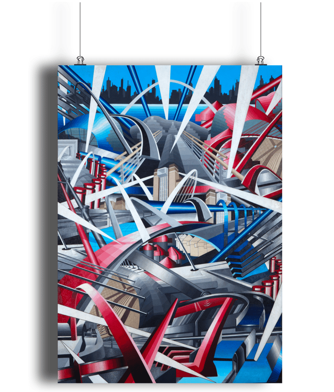 Newcastle Upon Tyne Skyline Art Print, Handmade Wall Art by Local Geordie Artist