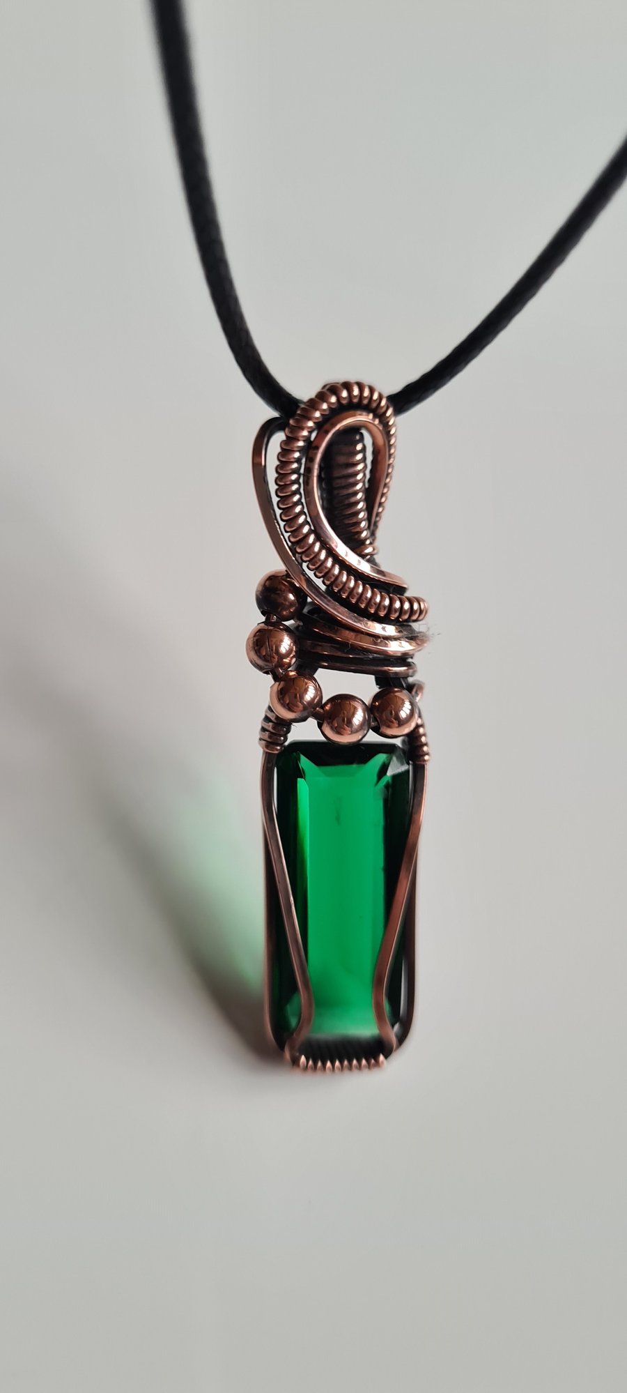 Handmade Natural Emerald Quartz & Copper Pendant Necklace Gift Boxed