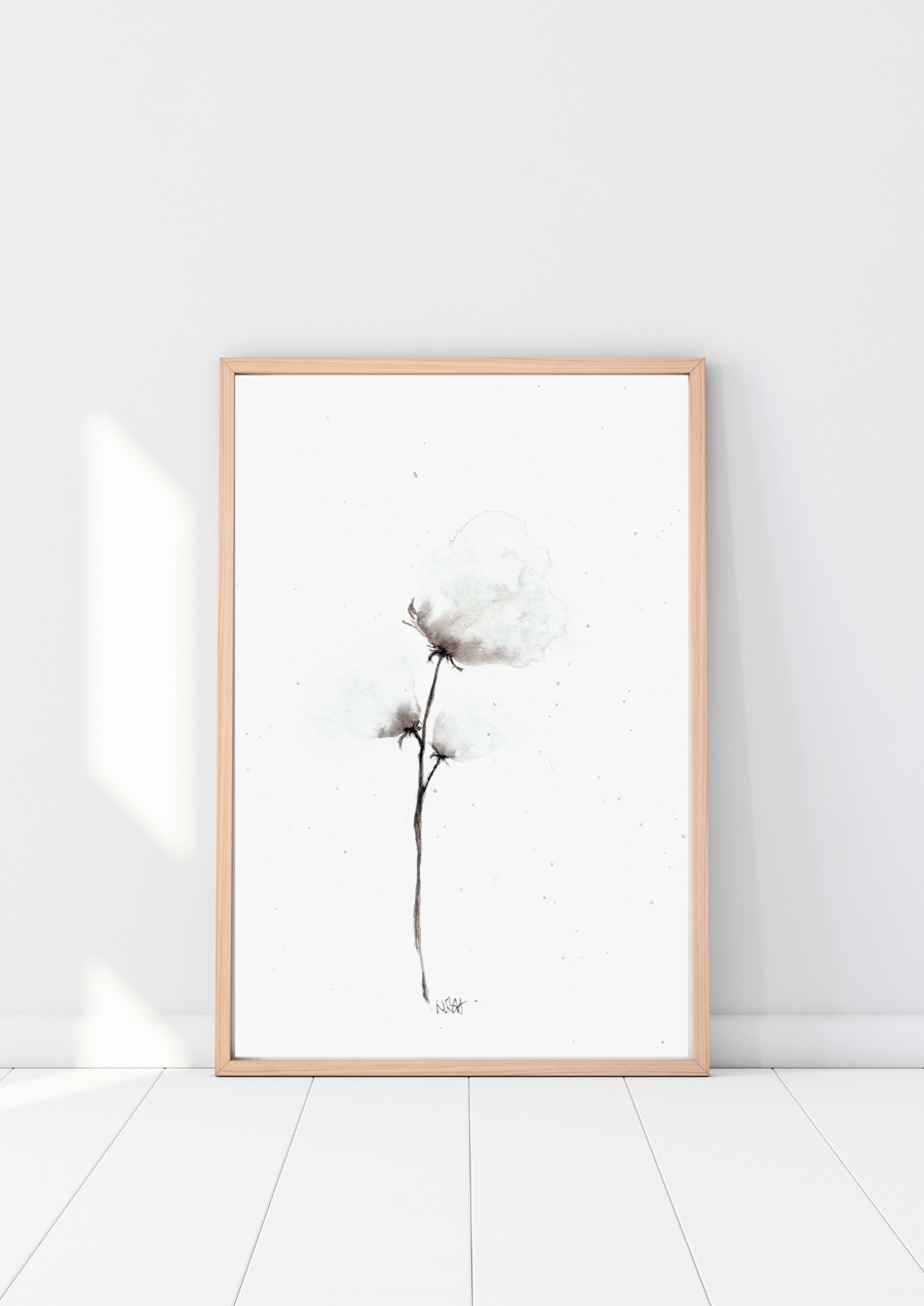 Cotton plant in watercolour (art print)