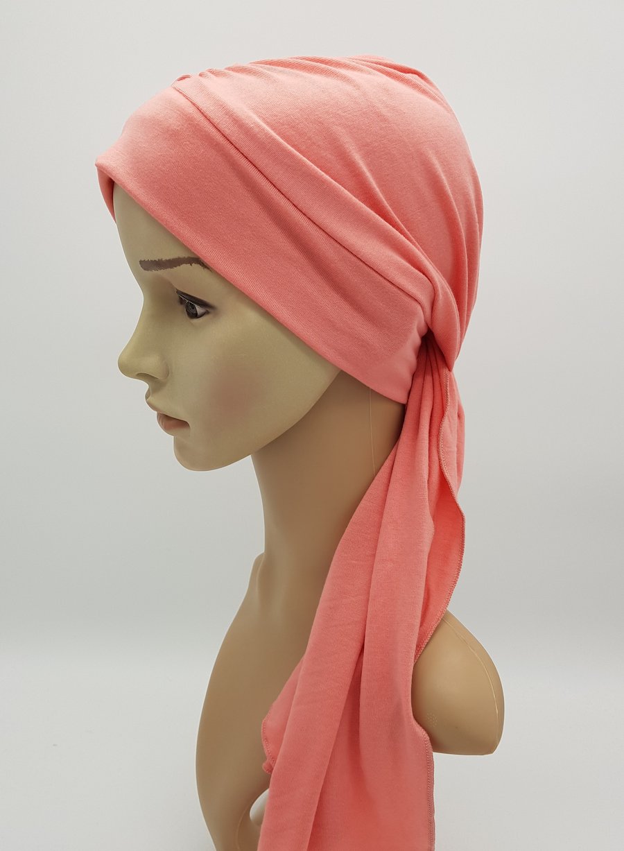 Chemo headwear for women, viscose jersey turban snood, hat with ties, bandanna