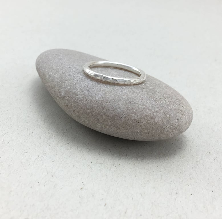 Sterling Silver Hammered 2mm Stacking Ring