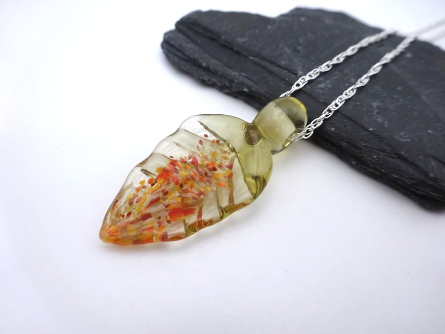 lampwork glass autumn leaf pendant necklace