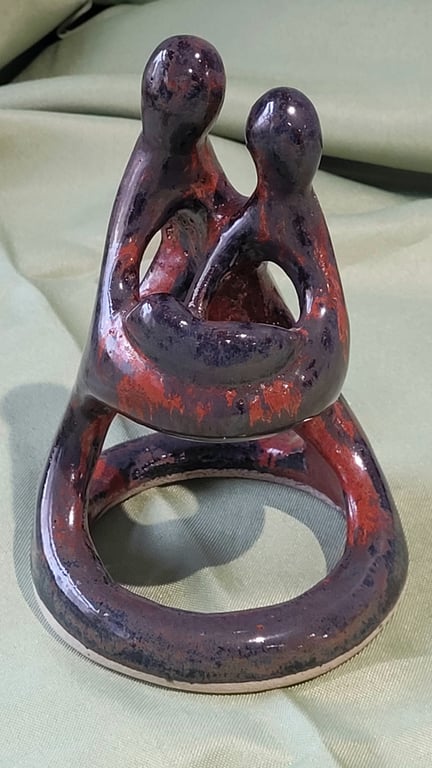 Family, new baby sculpture black and red handmade pottery
