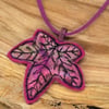 Embroidered needle felted leaf necklace or pendant. 