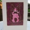 Hand painted Birthday Card Bulldog, Recycled Card, Pink Dog lovers greeting