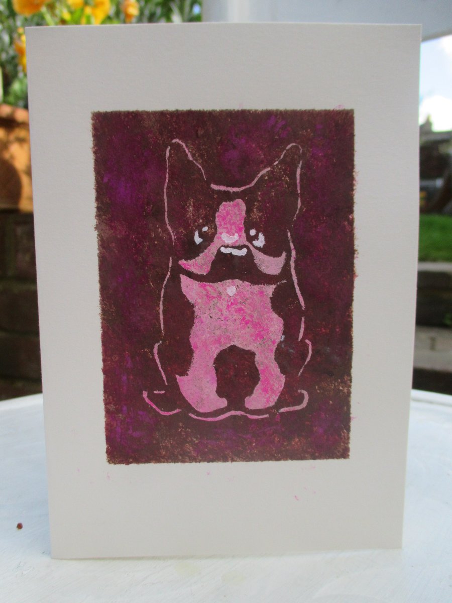 Hand painted Birthday Card Bulldog, Recycled Card, Pink Dog lovers greeting
