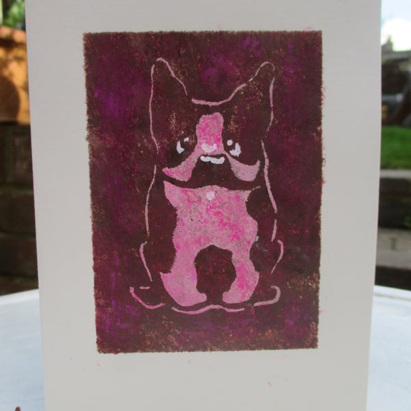 Hand painted Birthday Card Bulldog, Recycled Card, Pink Dog lovers greeting