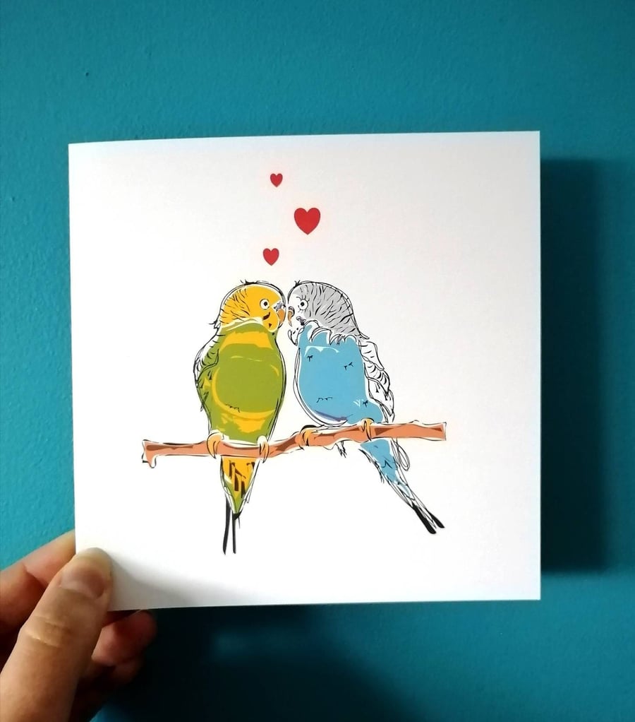 Budgies in love Card, Valentines Day card, Anniversary, engagement card