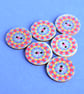 Wooden Mandala Patterned Buttons Red Blue Yellow 6pk 25mm (M8) - Image 1