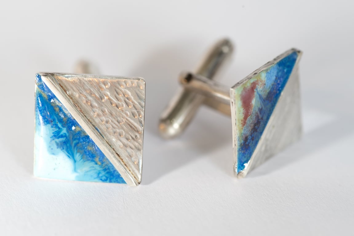 Sea Wave Cufflinks with sunset - handmade in Wales