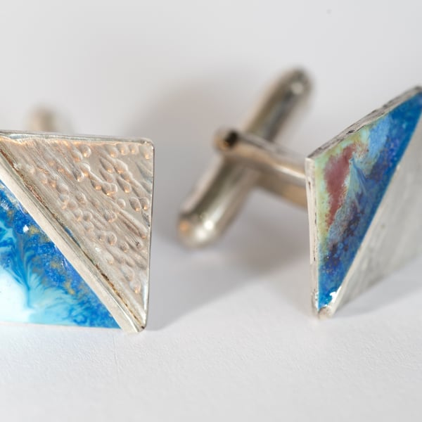 Sea Wave Cufflinks with sunset - handmade in Wales