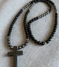 Men’s Black Onyx and Hematite Cross Necklace – 26 Inch