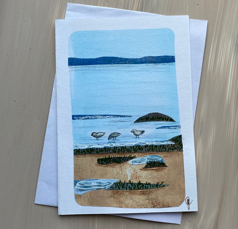 Hand painted and printed collage greetings card