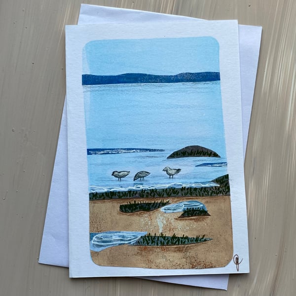 Hand painted and printed collage greetings card