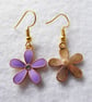 Pretty Lilac Enamel Flower Earrings with gold plated ear-wires - Image 2