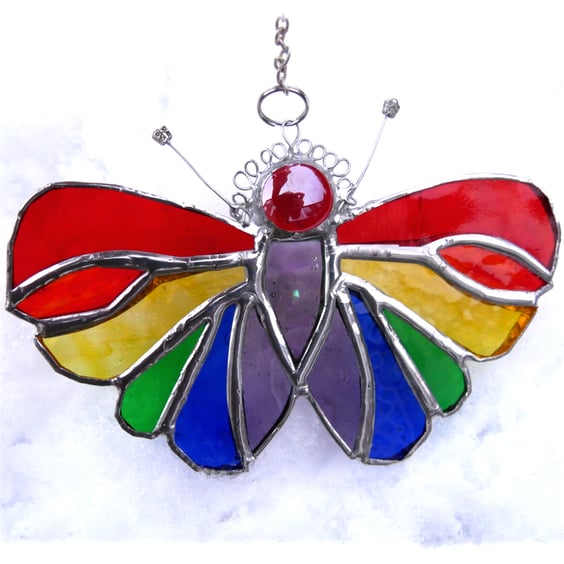 Butterfly Suncatcher Stained Glass Rainbow Handmade 122