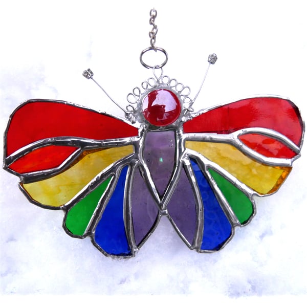 Butterfly Suncatcher Stained Glass Rainbow Handmade 122