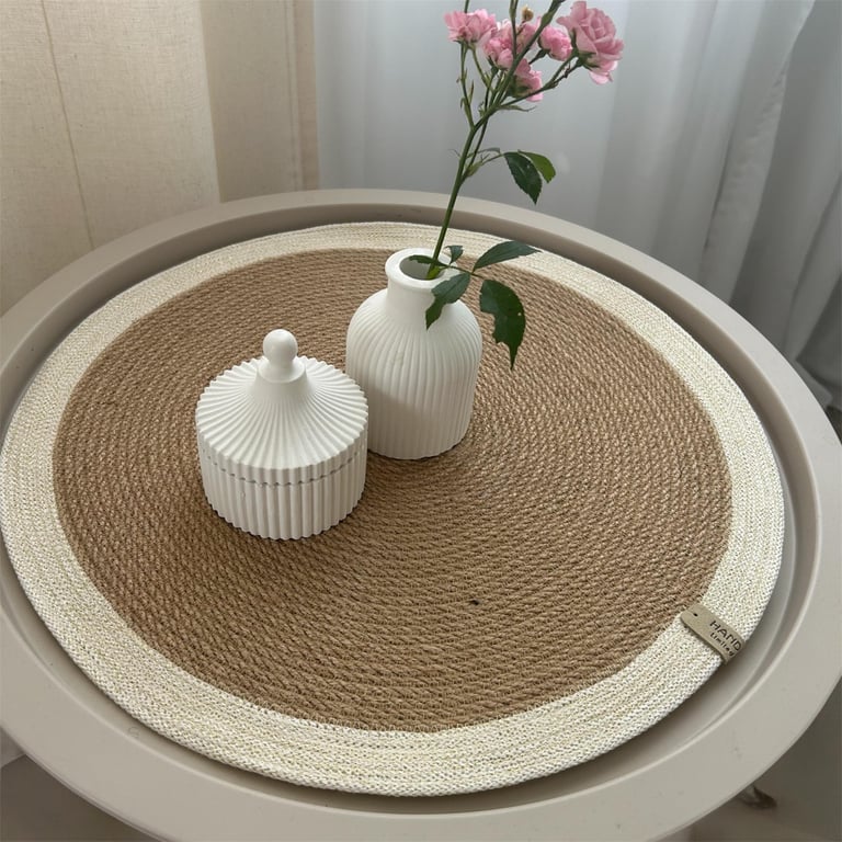 Handmade Jute Placemat: Rustic Table Decor with Fringe