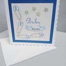 New Baby Card for a Baby Boy in Blue and Silver