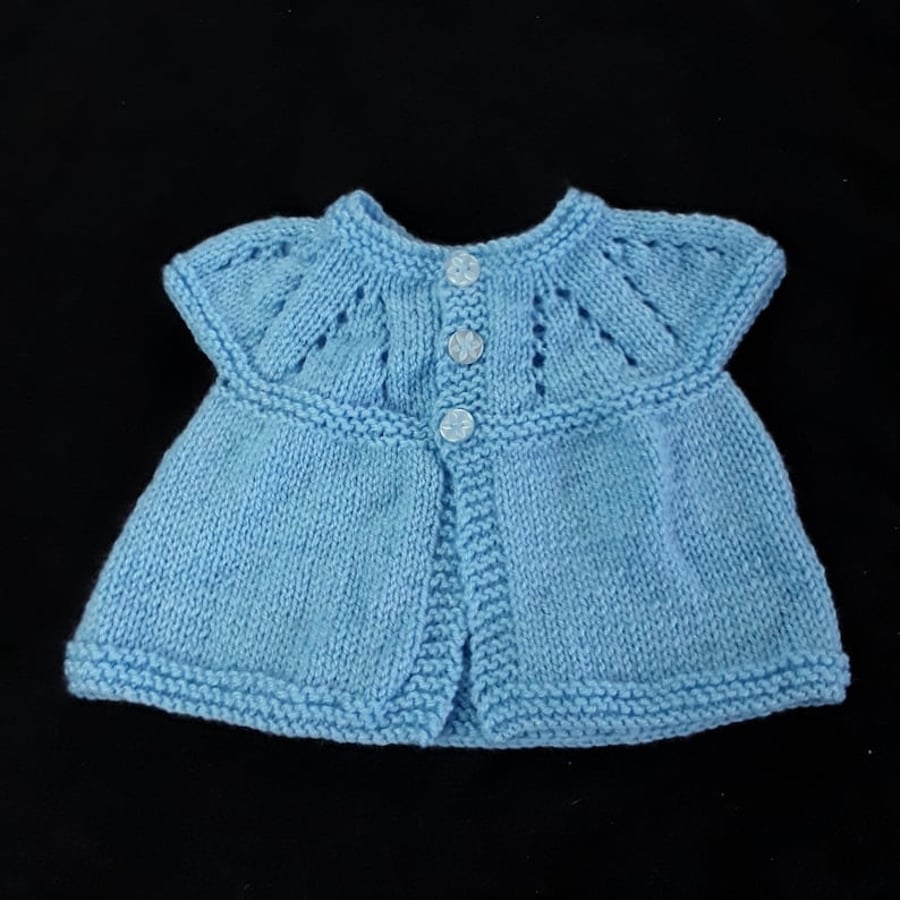 Baby sleeveless cardigan hand knitted in blue - newborn Seconds Sunday