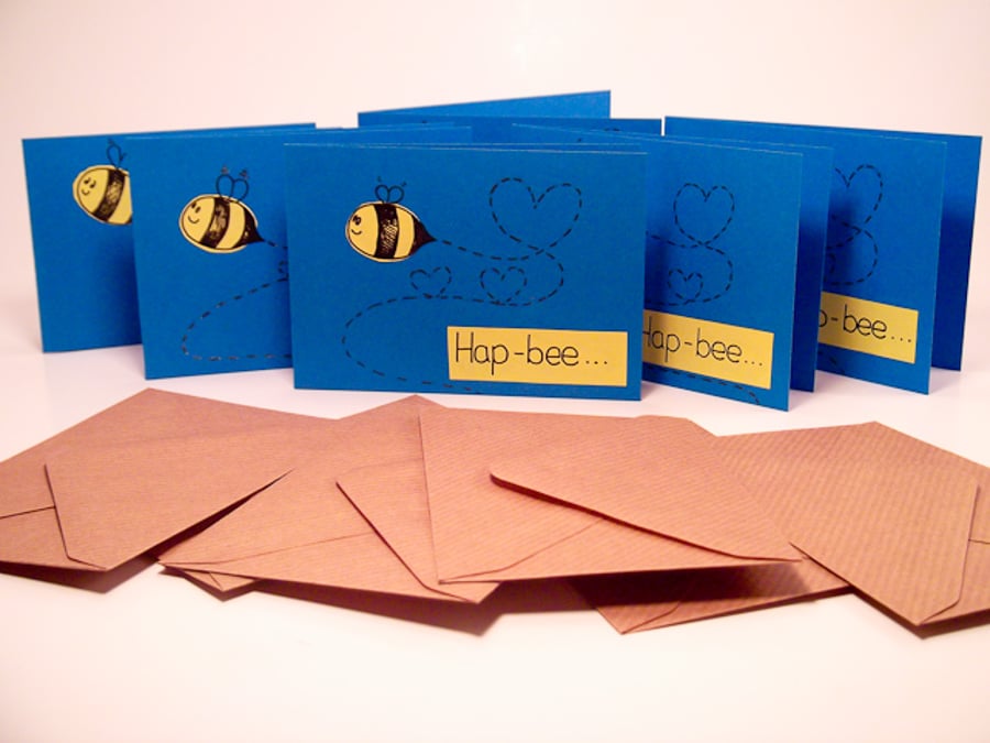 Greeting Cards - Note Cards Pack of 6 - Hap-bee Greeting Card 6 Pack  -Mini Card
