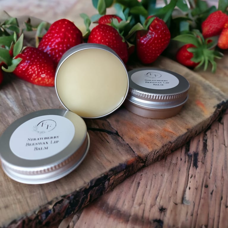 Strawberry Lip Balm, Flavoured Beeswax Lip Balm in Aluminium Tin, Fun Gift Idea
