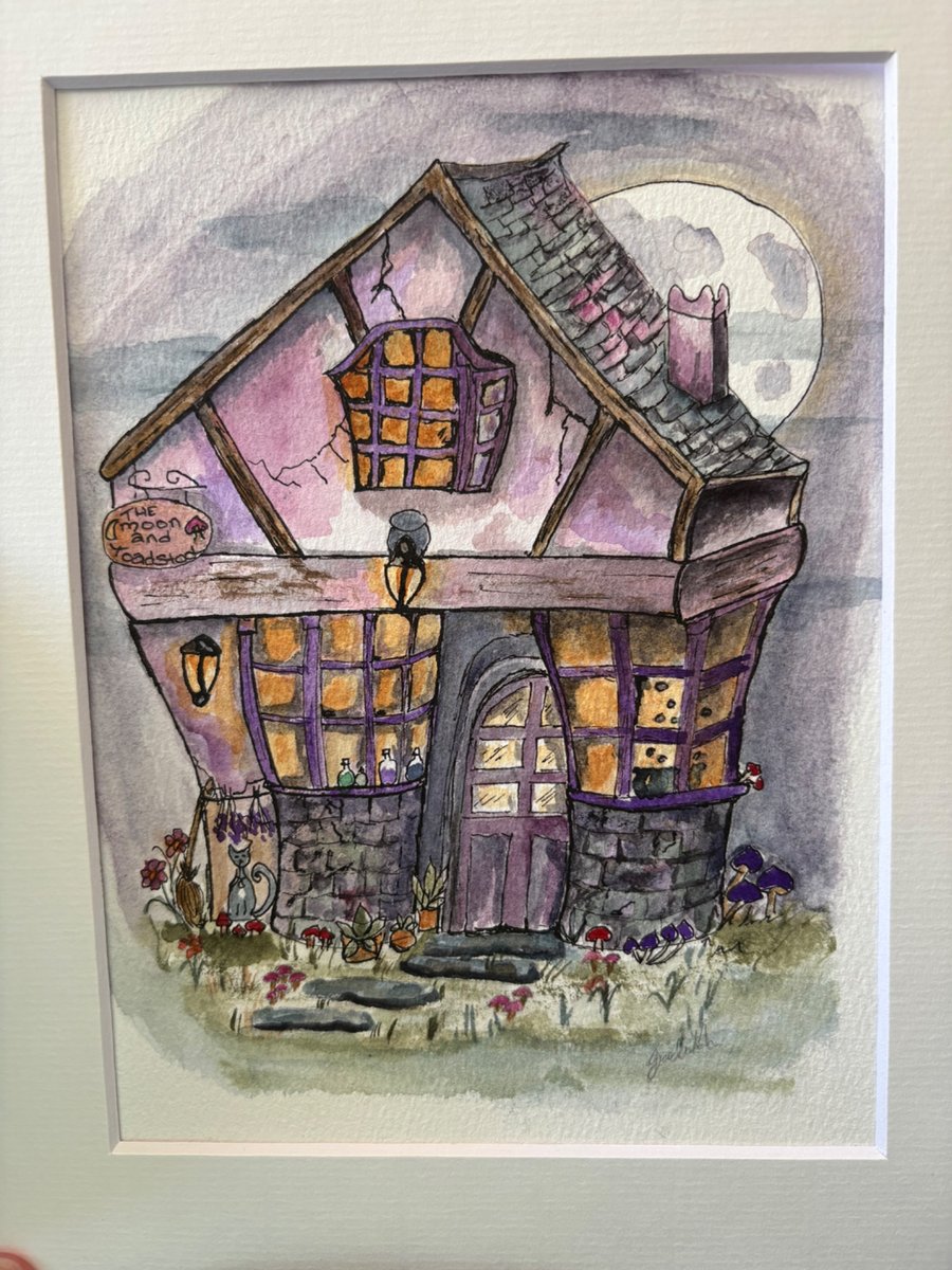 The moon and toadstool watercolour cottage 