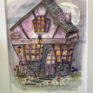 The moon and toadstool watercolour cottage 